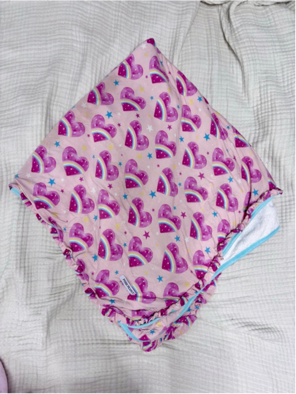 Posh Peanut Kids Bamboo Terry Towel Pink Heart Rainbow Ruffle